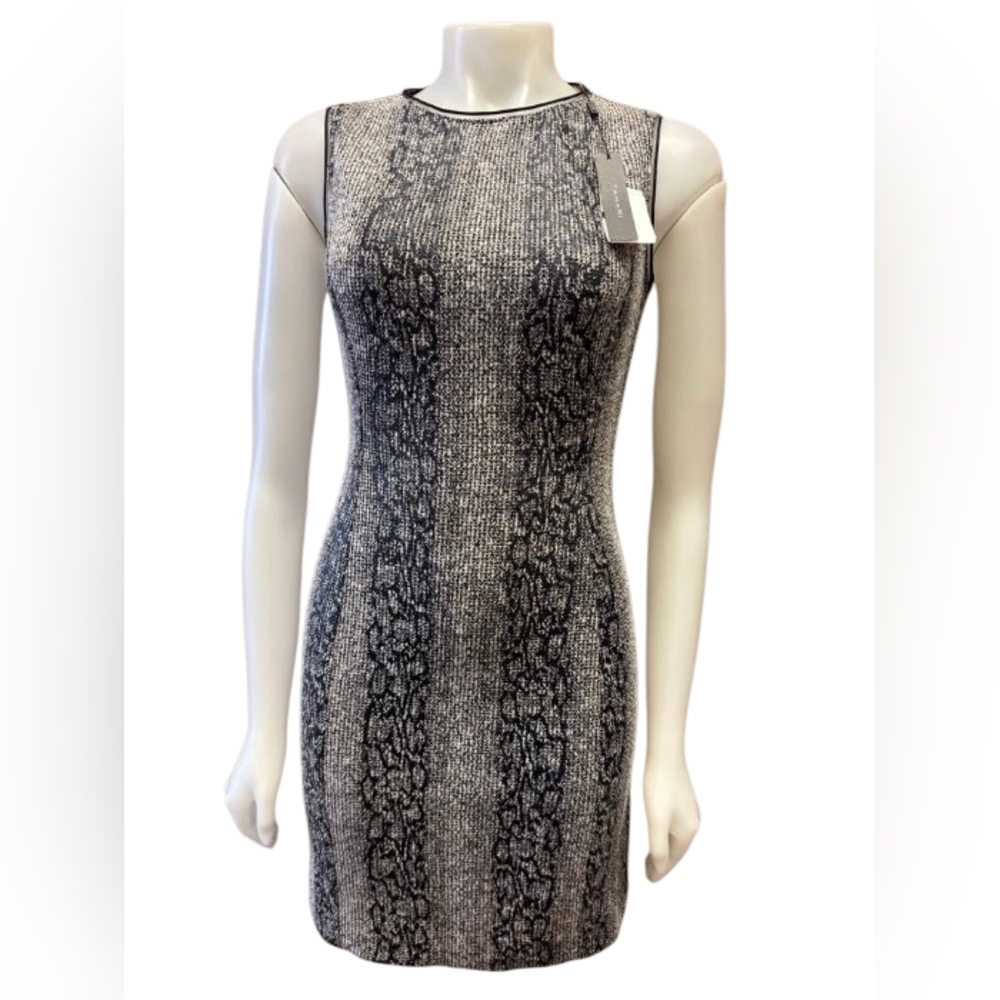 Tahari NWT Dress Sleeveless Mini Bodycon Reptile Print Grey/Black Size 2